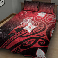 Polynesia Hammerhead Shark Quilt Bed Set Red Tribal Pattern With Plumeria - Polynesian Pride