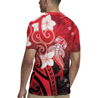 Polynesia Hammerhead Shark Rugby Jersey Red Tribal Pattern With Plumeria - Polynesian Pride
