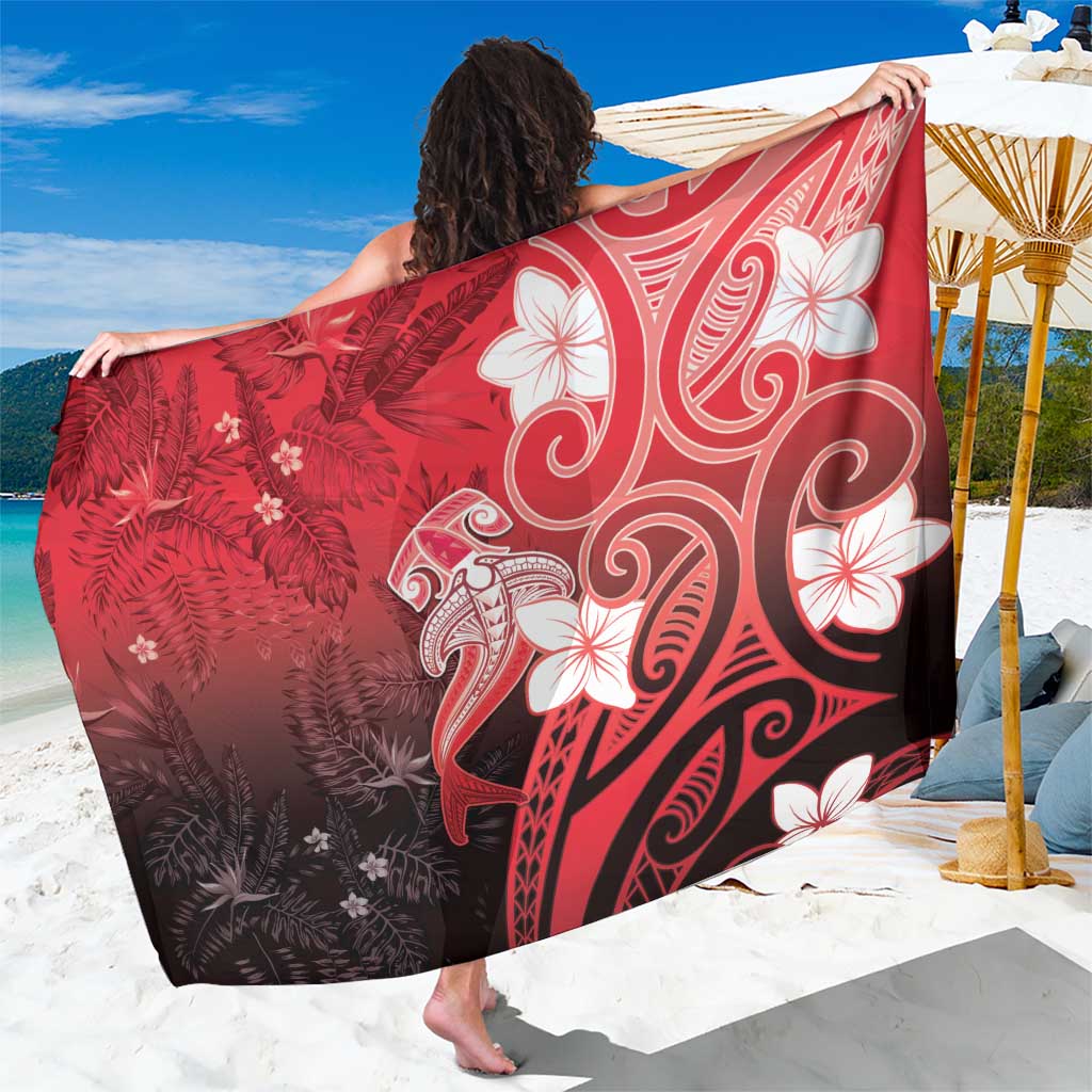 Polynesia Hammerhead Shark Sarong Red Tribal Pattern With Plumeria LT05 One Size 44 x 66 inches Red - Polynesian Pride