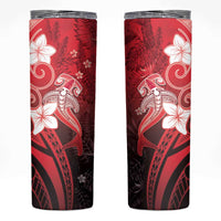 Polynesia Hammerhead Shark Skinny Tumbler Red Tribal Pattern With Plumeria - Polynesian Pride