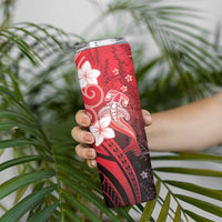 Polynesia Hammerhead Shark Skinny Tumbler Red Tribal Pattern With Plumeria - Polynesian Pride