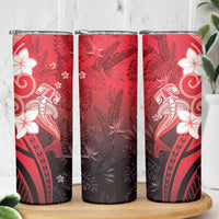 Polynesia Hammerhead Shark Skinny Tumbler Red Tribal Pattern With Plumeria - Polynesian Pride