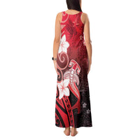 Polynesia Hammerhead Shark Tank Maxi Dress Red Tribal Pattern With Plumeria - Polynesian Pride