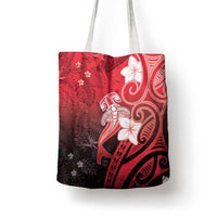 Polynesia Hammerhead Shark Tote Bag Red Tribal Pattern With Plumeria - Polynesian Pride