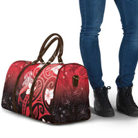 Polynesia Hammerhead Shark Travel Bag Red Tribal Pattern With Plumeria - Polynesian Pride