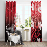 Polynesia Hammerhead Shark Window Curtain Red Tribal Pattern With Plumeria - Polynesian Pride
