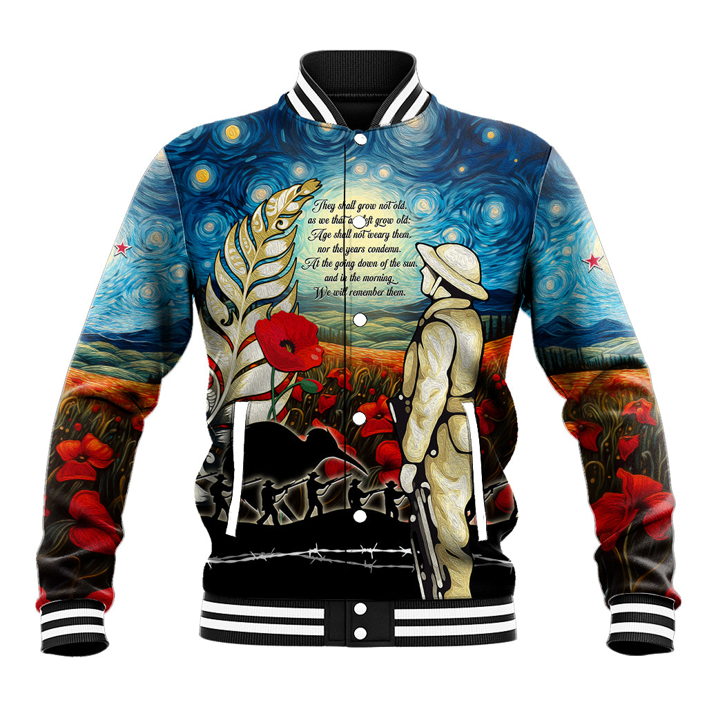 Kei Wareware Tatou New Zealand ANZAC Day Baseball Jacket Starry Night Inspo Style LT05 Unisex Blue - Polynesian Pride