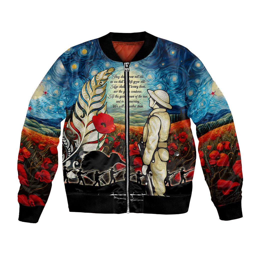 Kei Wareware Tatou New Zealand ANZAC Day Bomber Jacket Starry Night Inspo Style LT05 Unisex Blue - Polynesian Pride