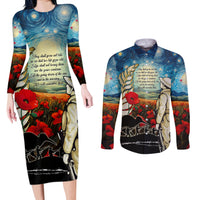 Kei Wareware Tatou New Zealand ANZAC Day Couples Matching Long Sleeve Bodycon Dress and Long Sleeve Button Shirt Starry Night Inspo Style LT05 Blue - Polynesian Pride