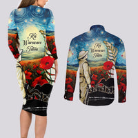 Kei Wareware Tatou New Zealand ANZAC Day Couples Matching Long Sleeve Bodycon Dress and Long Sleeve Button Shirt Starry Night Inspo Style LT05 - Polynesian Pride
