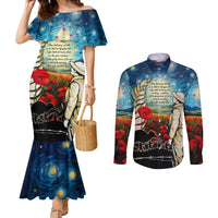 Kei Wareware Tatou New Zealand ANZAC Day Couples Matching Mermaid Dress and Long Sleeve Button Shirt Starry Night Inspo Style LT05 Blue - Polynesian Pride