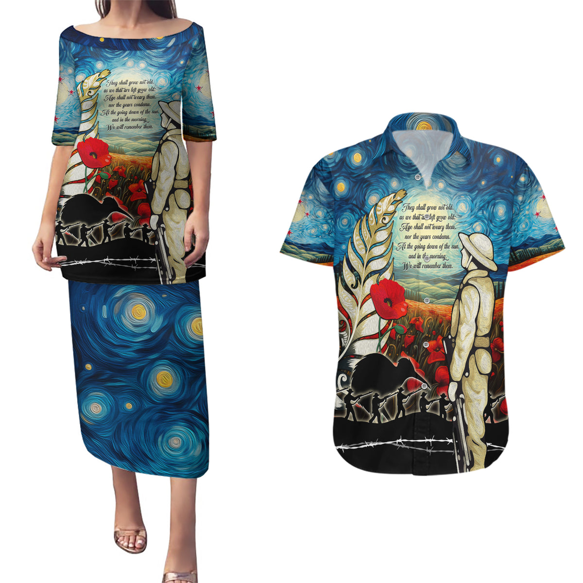 Kei Wareware Tatou New Zealand ANZAC Day Couples Matching Puletasi and Hawaiian Shirt Starry Night Inspo Style LT05 Blue - Polynesian Pride