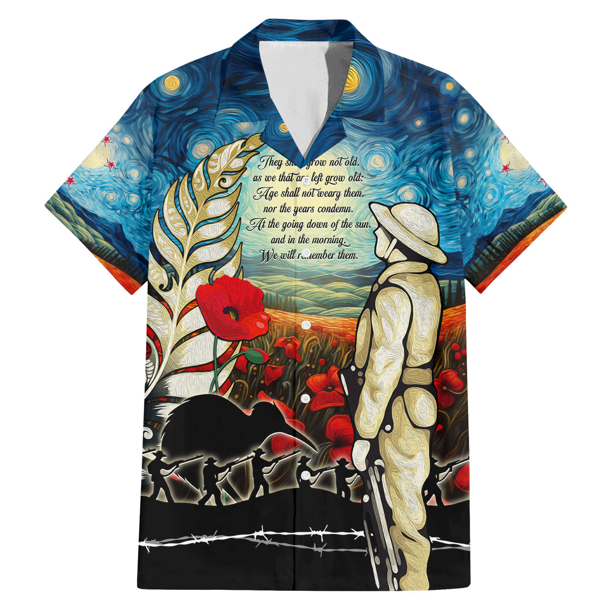Kei Wareware Tatou New Zealand ANZAC Day Family Matching Mermaid Dress and Hawaiian Shirt Starry Night Inspo Style LT05 Dad's Shirt - Short Sleeve Blue - Polynesian Pride
