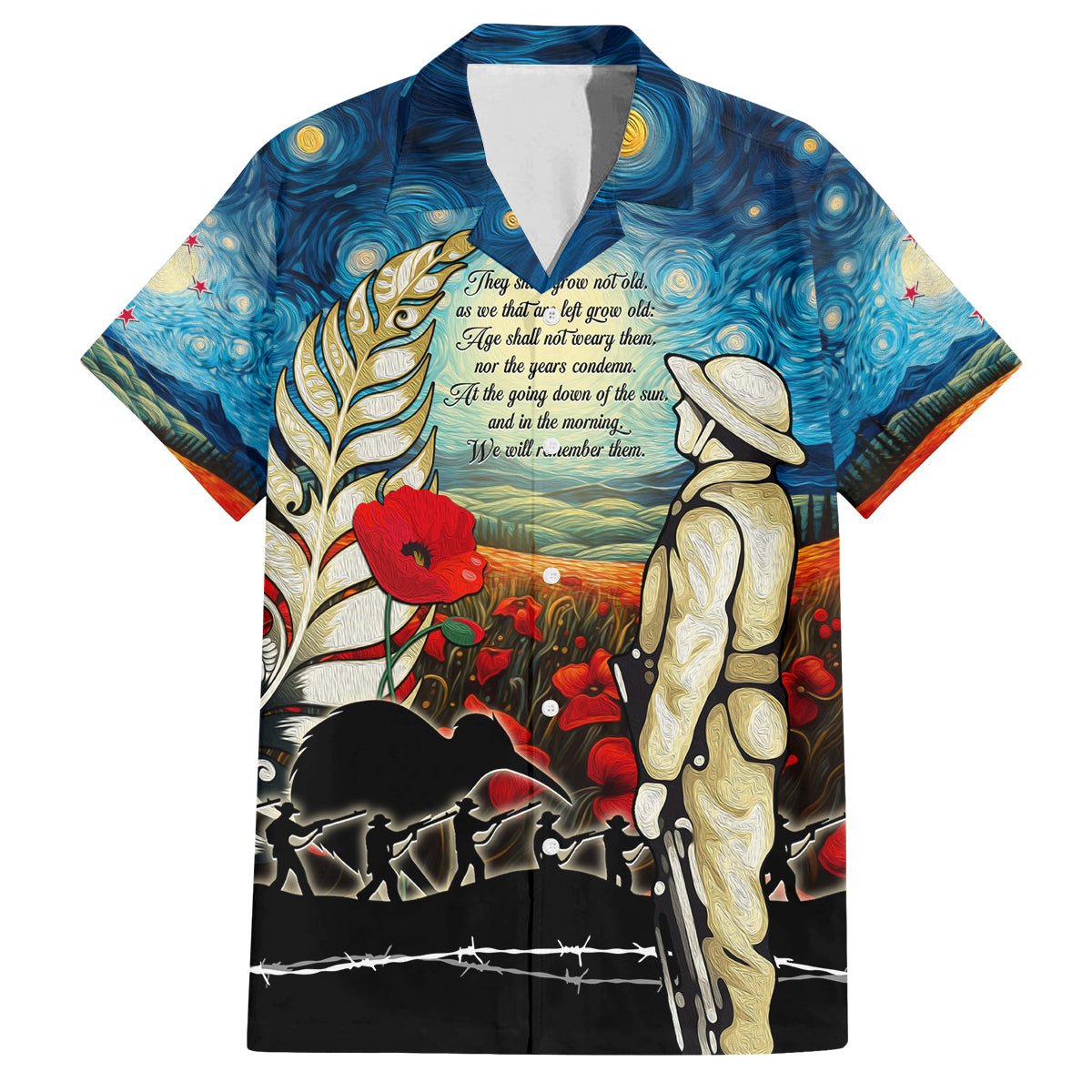 Kei Wareware Tatou New Zealand ANZAC Day Family Matching Off Shoulder Maxi Dress and Hawaiian Shirt Starry Night Inspo Style LT05 Dad's Shirt - Short Sleeve Blue - Polynesian Pride