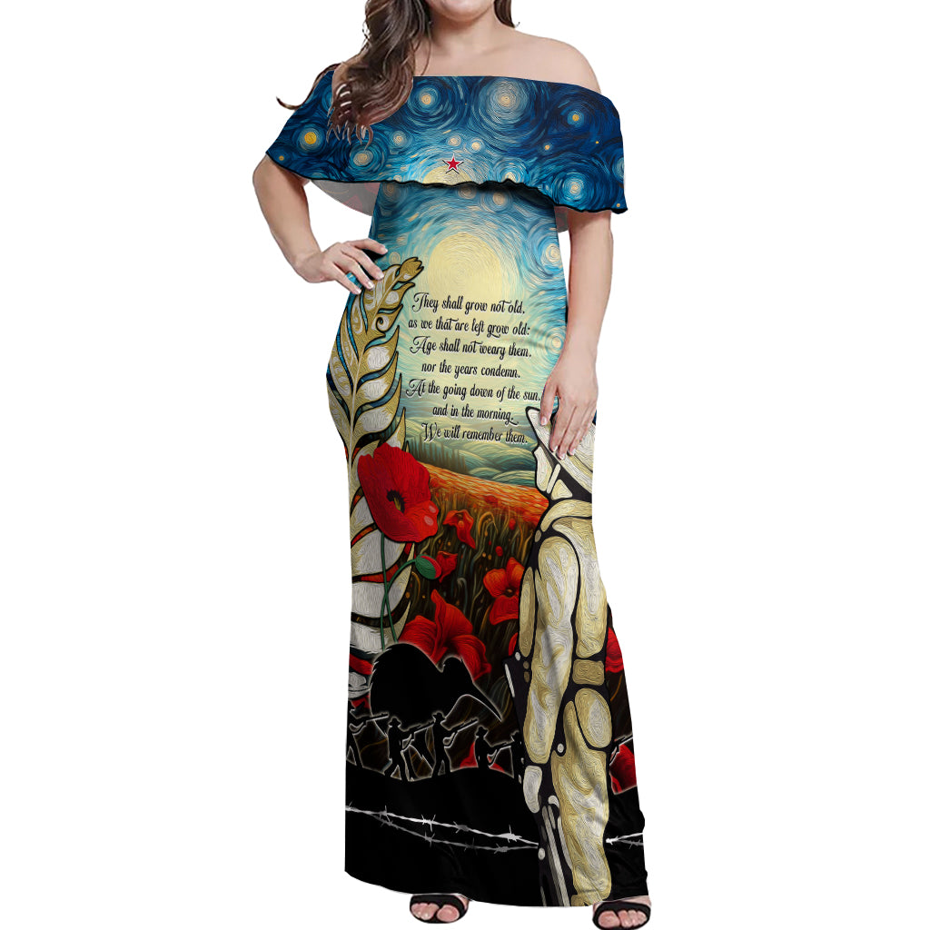 Kei Wareware Tatou New Zealand ANZAC Day Off Shoulder Maxi Dress Starry Night Inspo Style LT05 Women Blue - Polynesian Pride