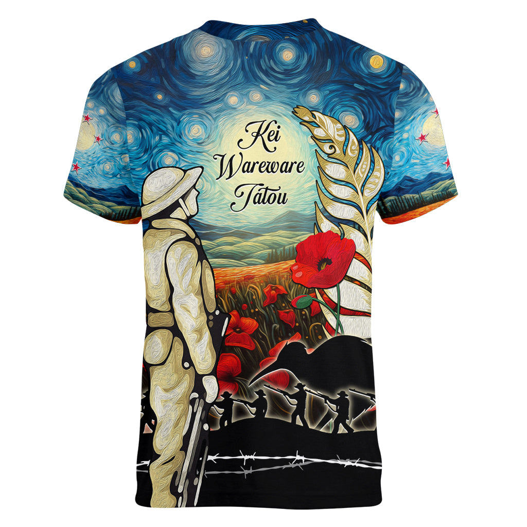 Kei Wareware Tatou New Zealand ANZAC Day Women V Neck T Shirt Starry Night Inspo Style LT05 - Polynesian Pride