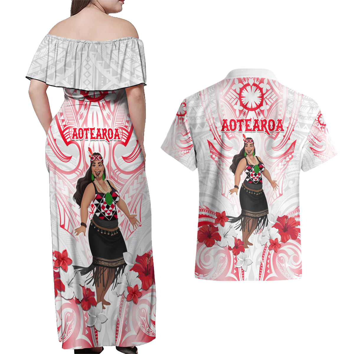 New Zealand Women's Day Couples Matching Off Shoulder Maxi Dress and Hawaiian Shirt Maori Wahine Polynesian Pattern LT05 - Polynesian Pride