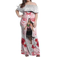 New Zealand Women's Day Off Shoulder Maxi Dress Maori Wahine Polynesian Pattern LT05 Women White - Polynesian Pride