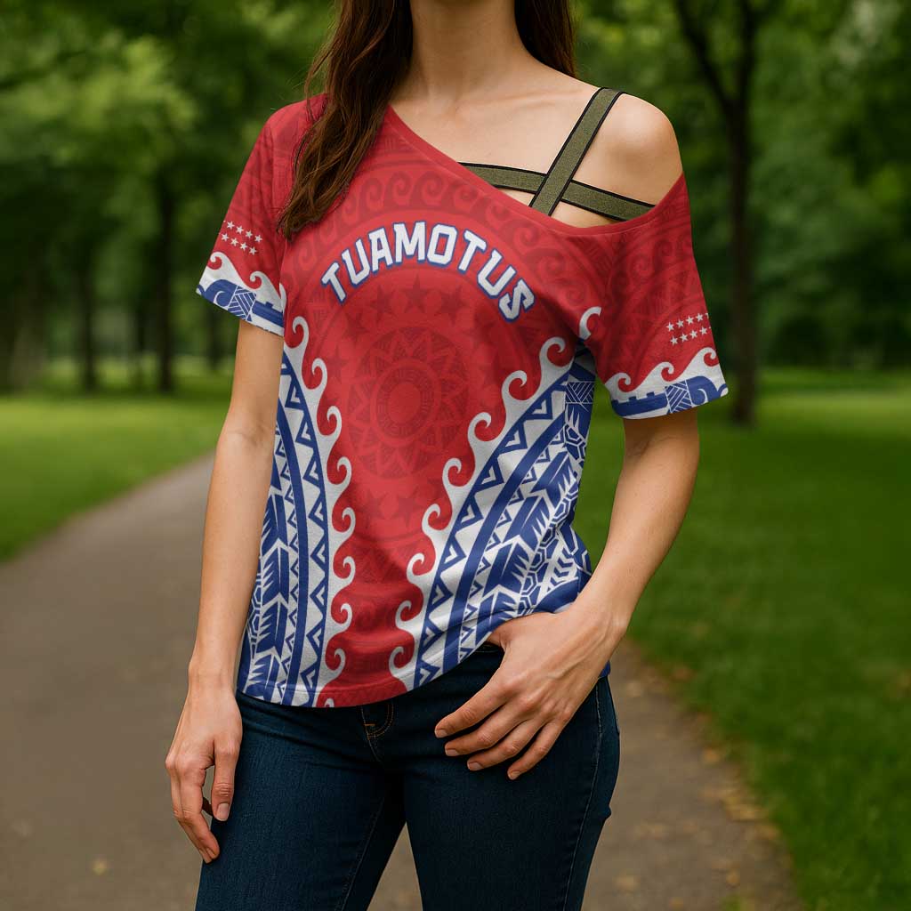 Custom Tuamotu Archipelago Cross Shoulder Shirt Polynesian Tribal Tattoo