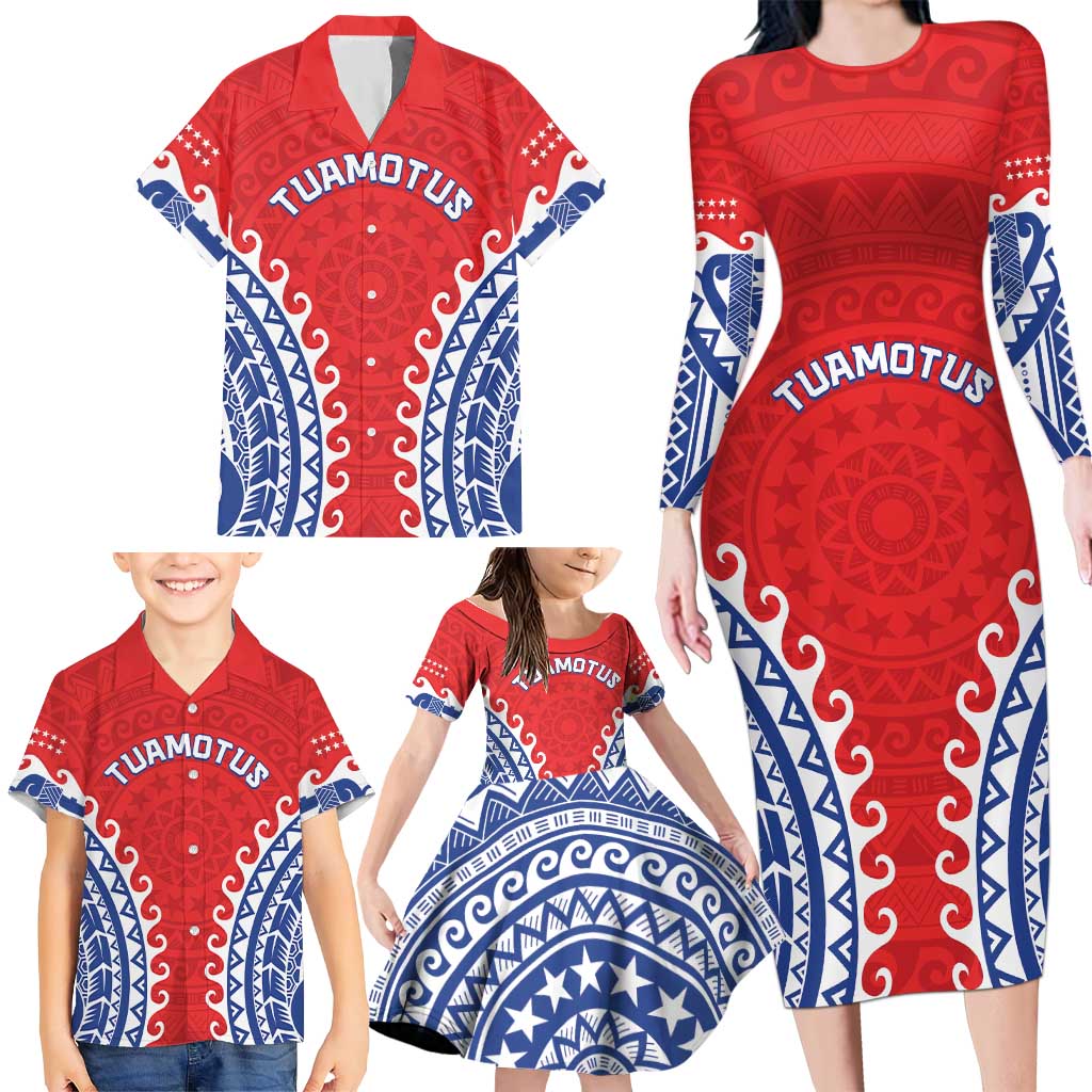 Custom Tuamotu Archipelago Family Matching Long Sleeve Bodycon Dress and Hawaiian Shirt Polynesian Tribal Tattoo LT05 - Polynesian Pride