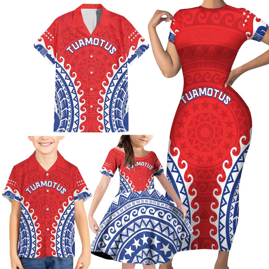 Custom Tuamotu Archipelago Family Matching Short Sleeve Bodycon Dress and Hawaiian Shirt Polynesian Tribal Tattoo LT05 - Polynesian Pride