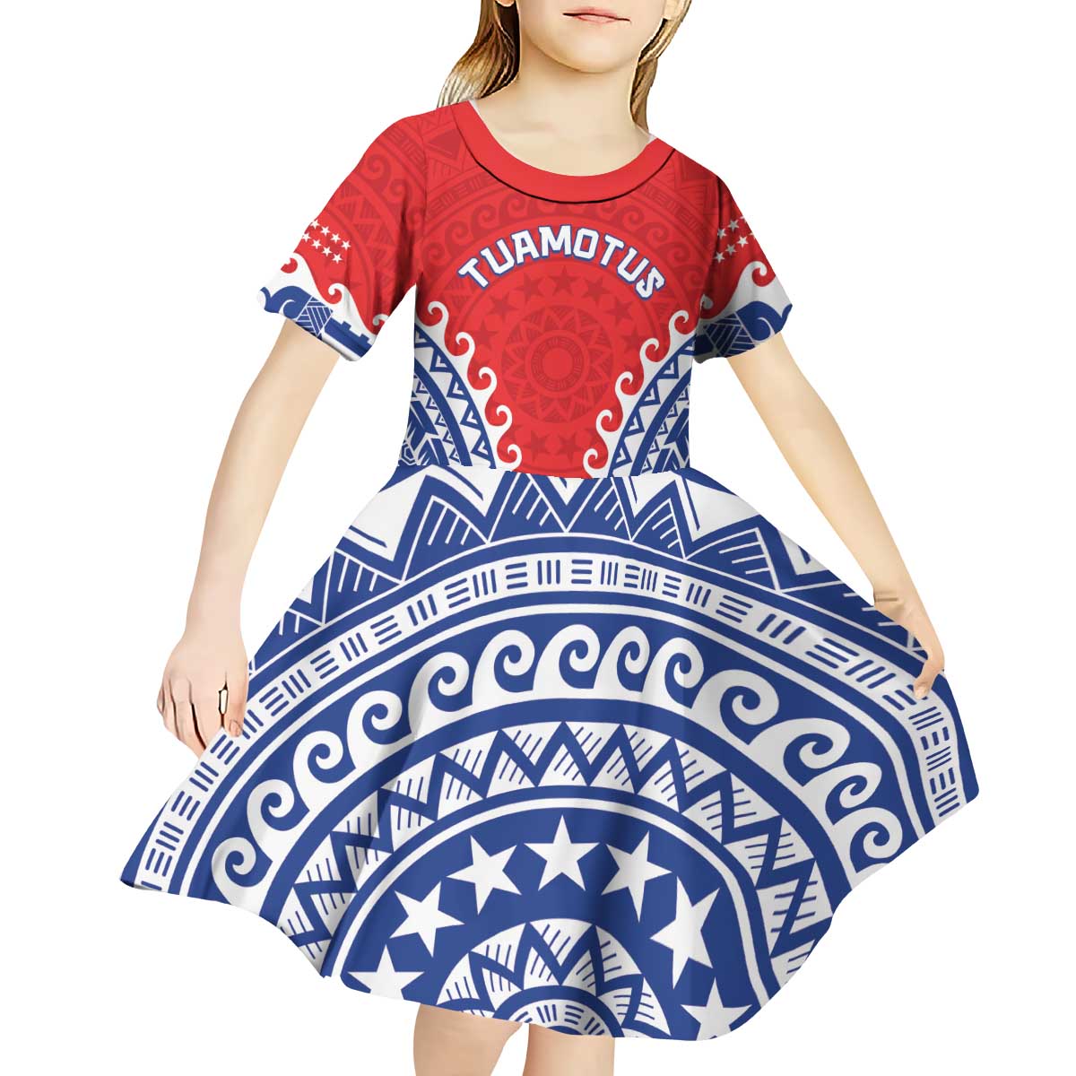 Custom Tuamotu Archipelago Kid Short Sleeve Dress Polynesian Tribal Tattoo LT05 - Polynesian Pride