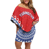 Custom Tuamotu Archipelago Off Shoulder Short Dress Polynesian Tribal Tattoo