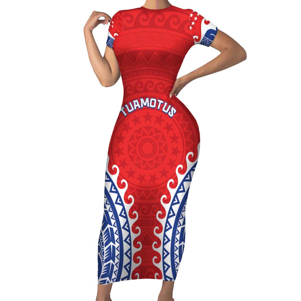 Custom Tuamotu Archipelago Short Sleeve Bodycon Dress Polynesian Tribal Tattoo