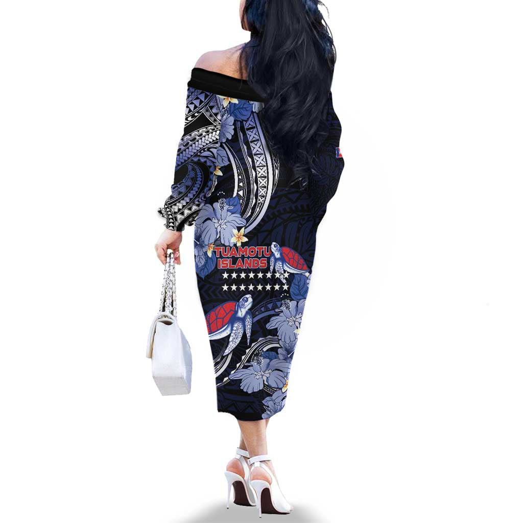 Tuamotu Islands Family Matching Off The Shoulder Long Sleeve Dress and Hawaiian Shirt Polynesian Pattern With Turtle