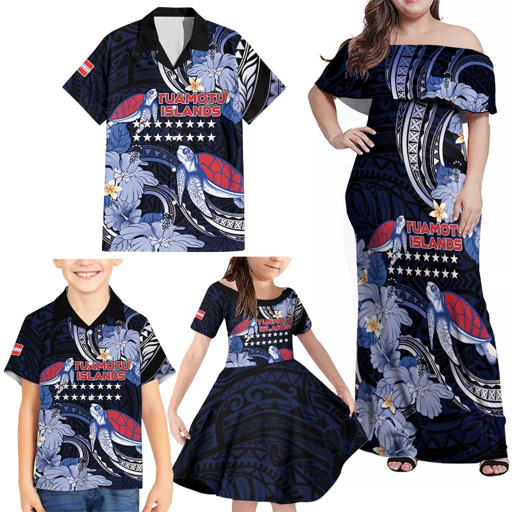 Tuamotu Islands Family Matching Off Shoulder Maxi Dress and Hawaiian Shirt Polynesian Pattern With Turtle LT05 - Polynesian Pride