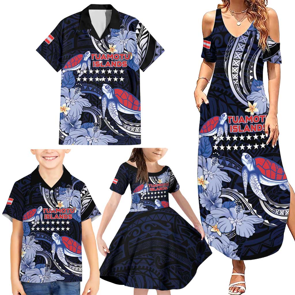 Tuamotu Islands Family Matching Summer Maxi Dress and Hawaiian Shirt Polynesian Pattern With Turtle LT05 - Polynesian Pride