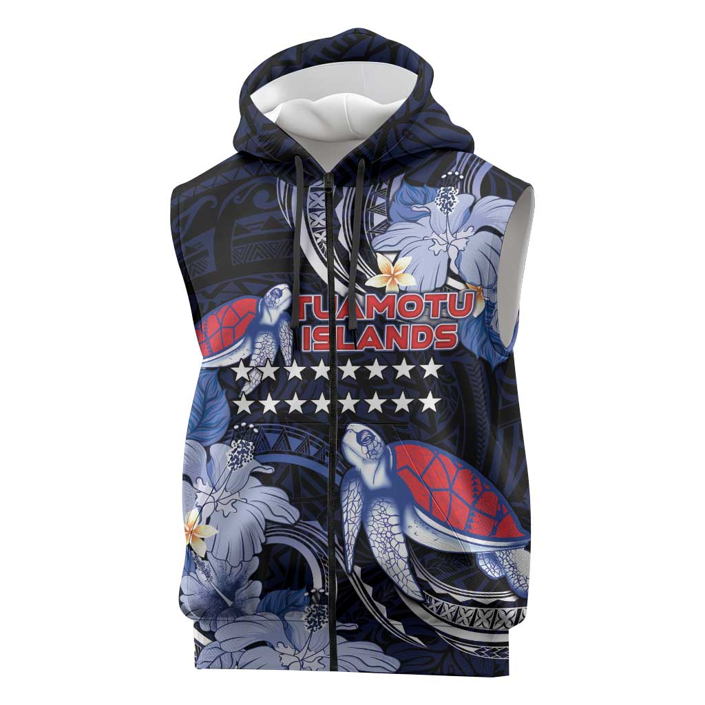 Tuamotu Islands Sleeveless Zip Hoodie Polynesian Pattern With Turtle LT05 Black - Polynesian Pride
