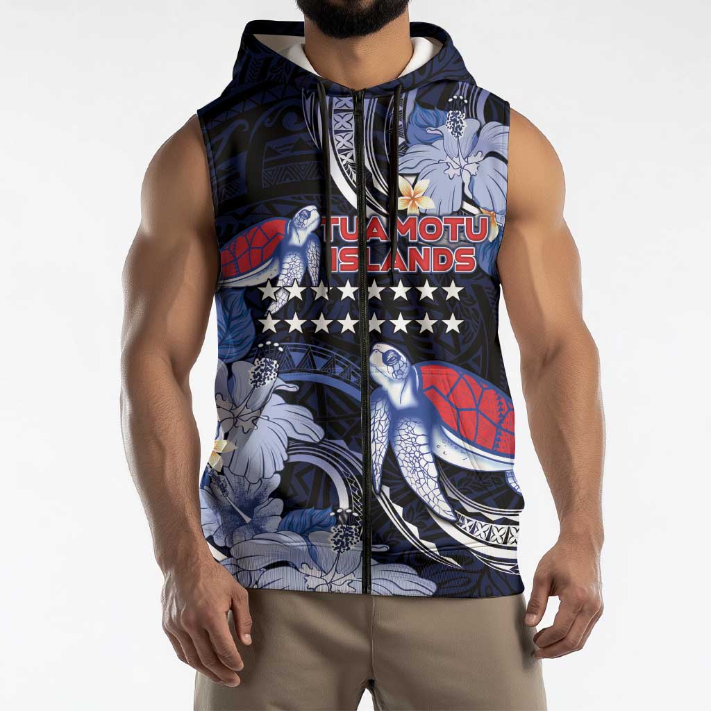 Tuamotu Islands Sleeveless Zip Hoodie Polynesian Pattern With Turtle LT05 - Polynesian Pride
