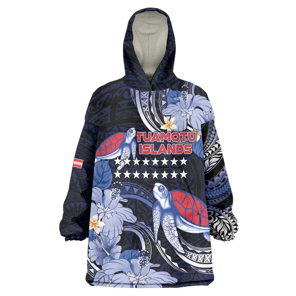 Tuamotu Islands Wearable Blanket Hoodie Polynesian Pattern With Turtle LT05 One Size Black - Polynesian Pride