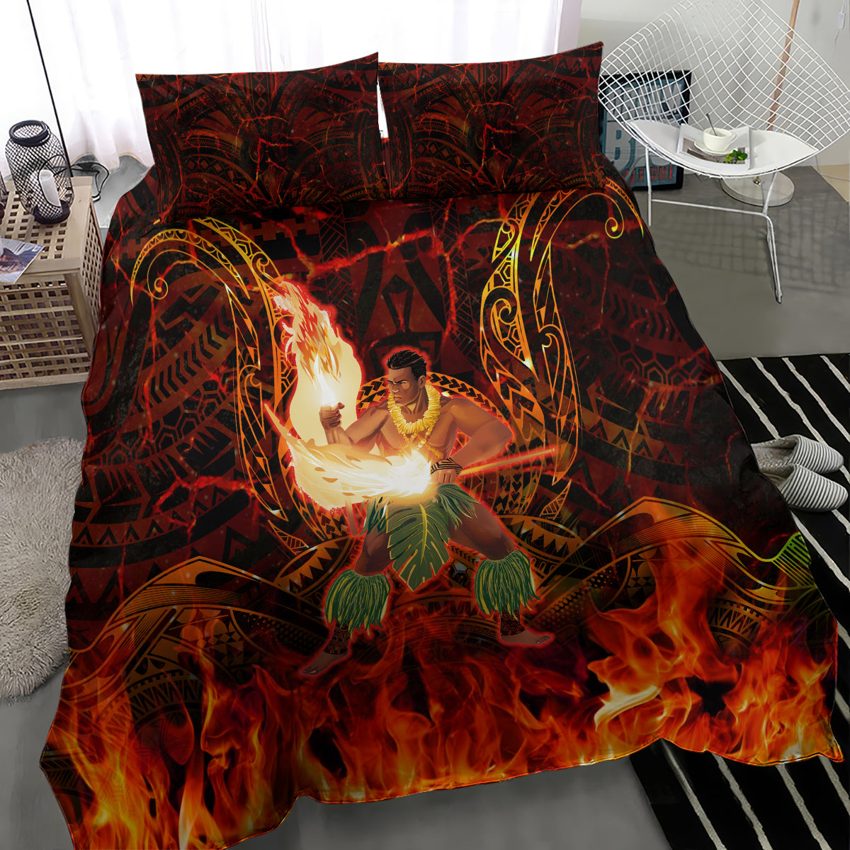 Samoa Siva Afi Festival Bedding Set Fire Knife Dancing
