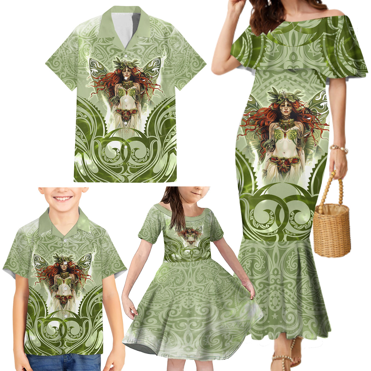 New Zealand Maori Fairy Patupaiarehe Family Matching Mermaid Dress and Hawaiian Shirt Polynesian Style LT05 - Polynesian Pride