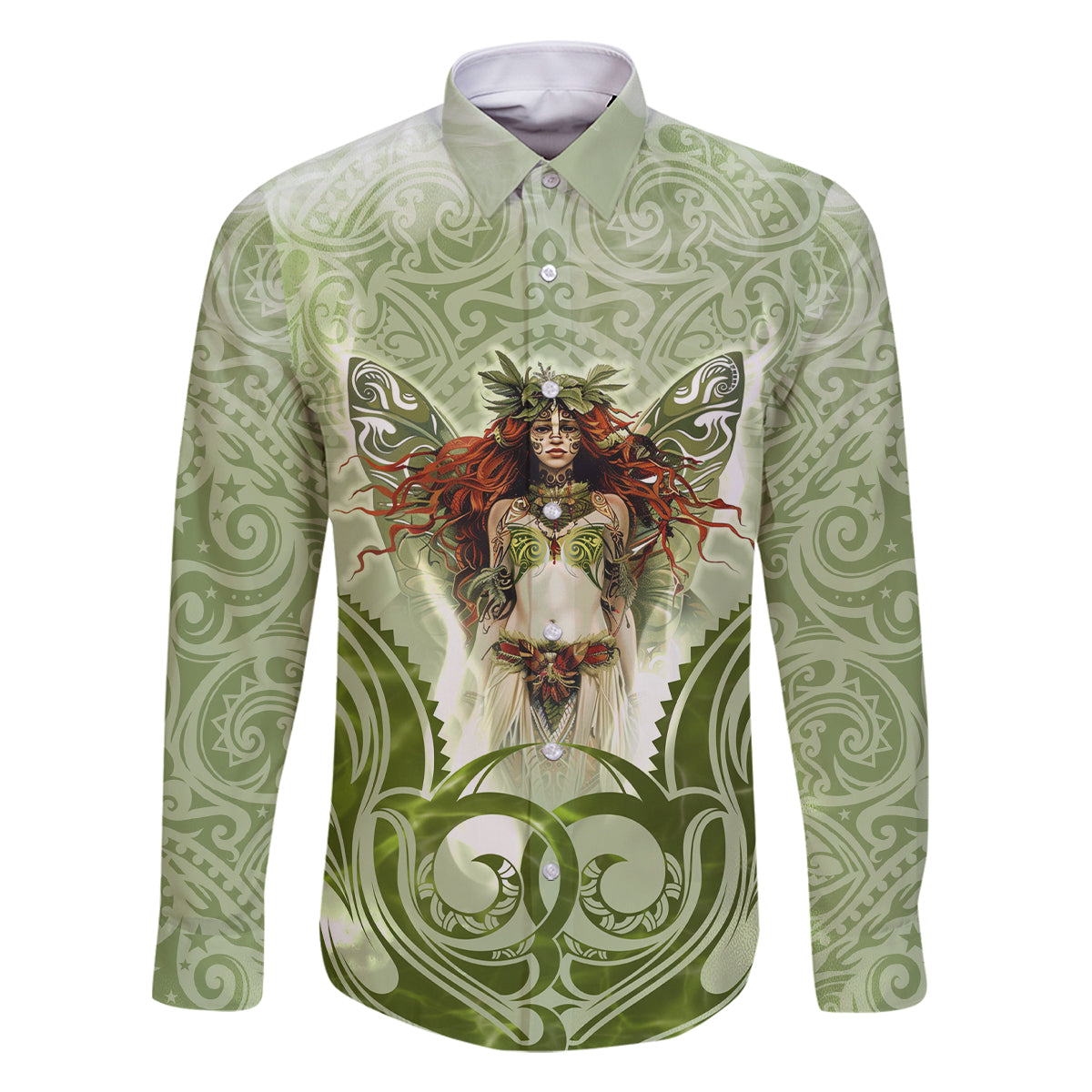 New Zealand Maori Fairy Patupaiarehe Family Matching Off Shoulder Long Sleeve Dress and Hawaiian Shirt Polynesian Style LT05 Dad's Shirt - Long Sleeve Red - Polynesian Pride