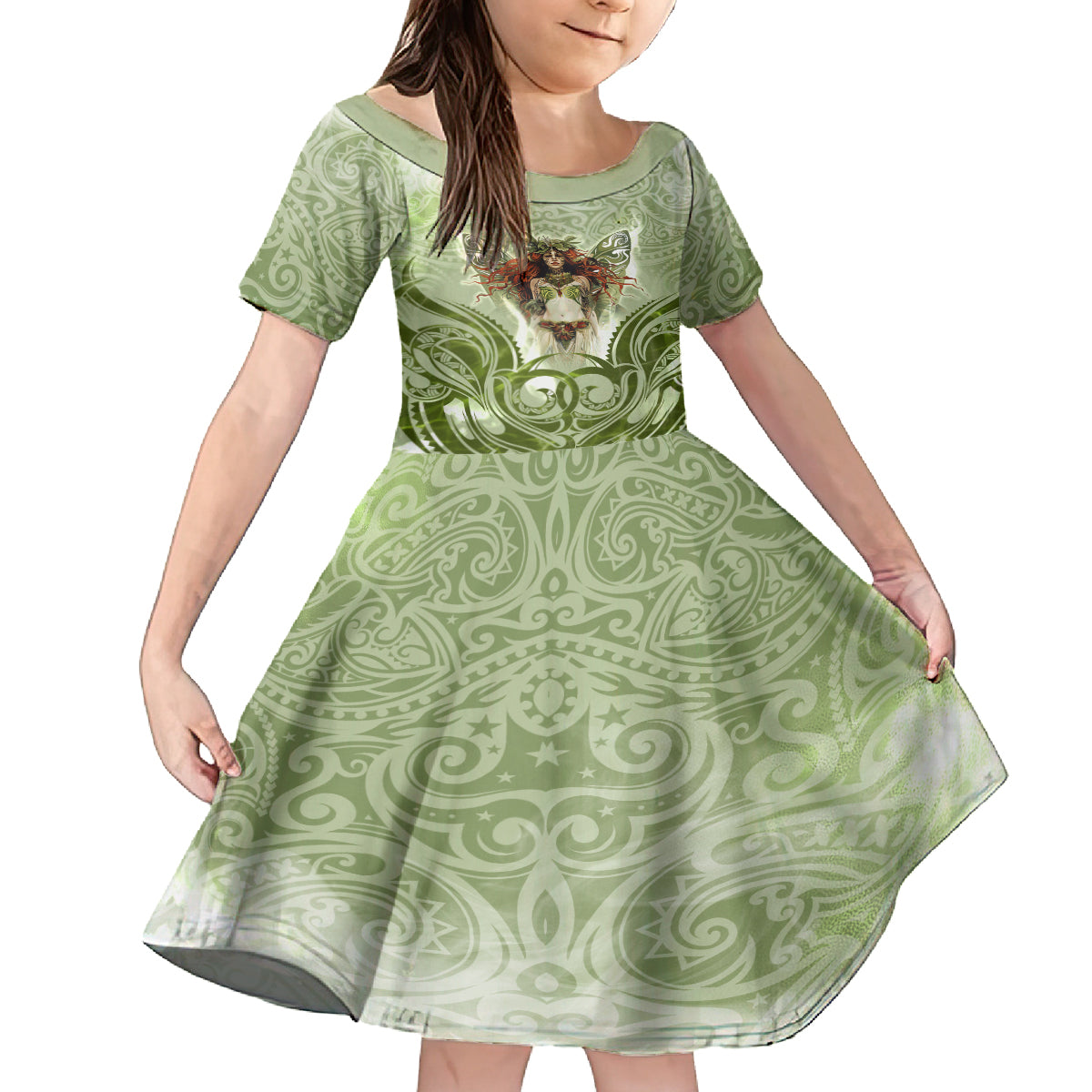 New Zealand Maori Fairy Patupaiarehe Family Matching Off Shoulder Maxi Dress and Hawaiian Shirt Polynesian Style LT05 Daughter's Dress Red - Polynesian Pride