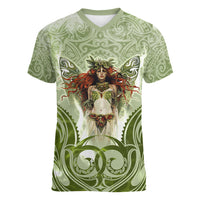 New Zealand Maori Fairy Patupaiarehe Women V Neck T Shirt Polynesian Style LT05 Female Red - Polynesian Pride