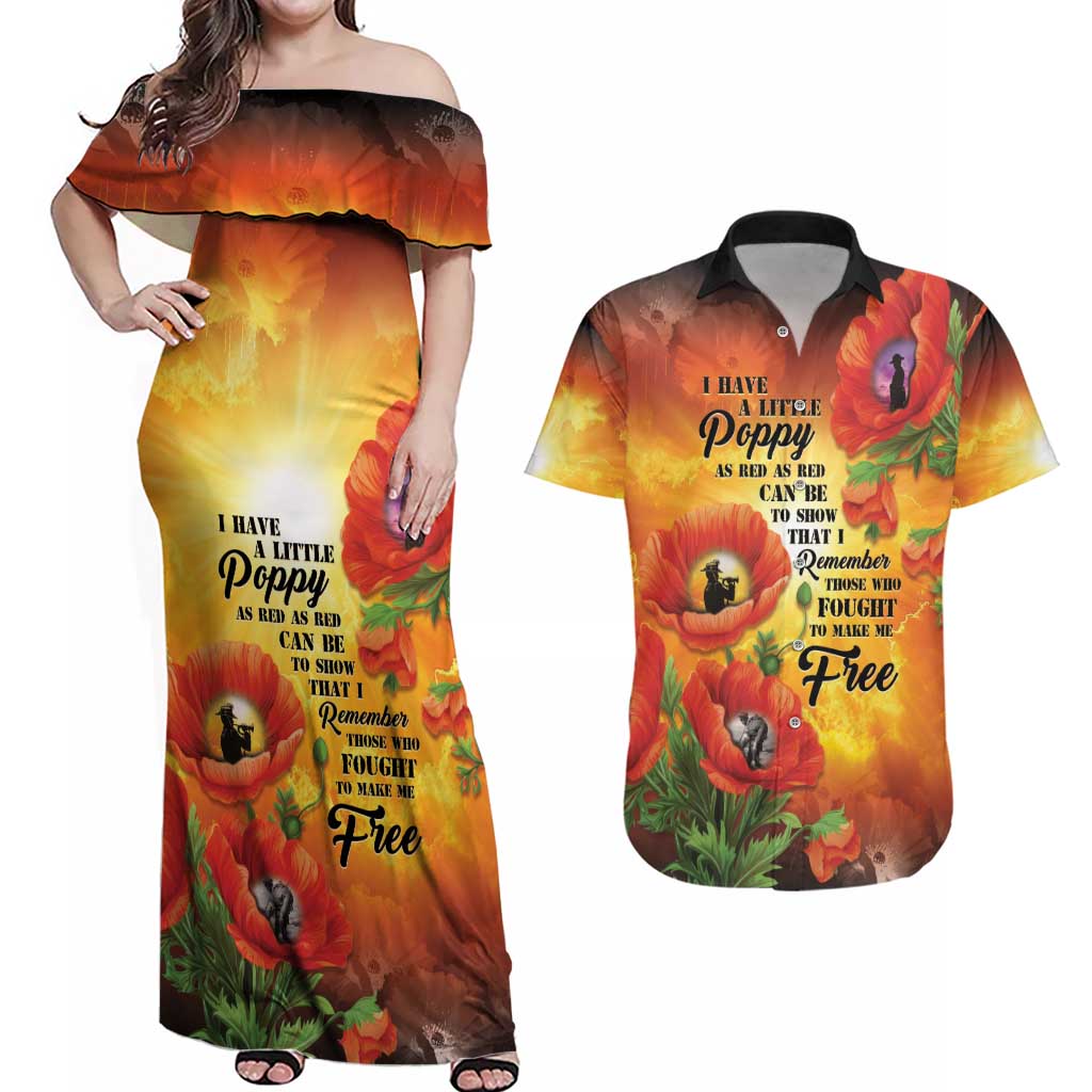 ANZAC Day Red Poppy Couples Matching Off Shoulder Maxi Dress and Hawaiian Shirt Honoring The ANZAC Spirit