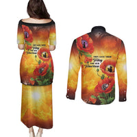 ANZAC Day Red Poppy Couples Matching Puletasi and Long Sleeve Button Shirt Honoring The ANZAC Spirit