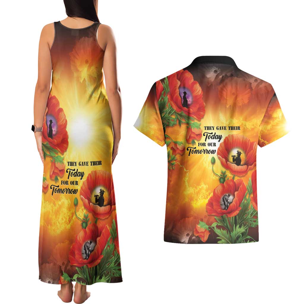 ANZAC Day Red Poppy Couples Matching Tank Maxi Dress and Hawaiian Shirt Honoring The ANZAC Spirit