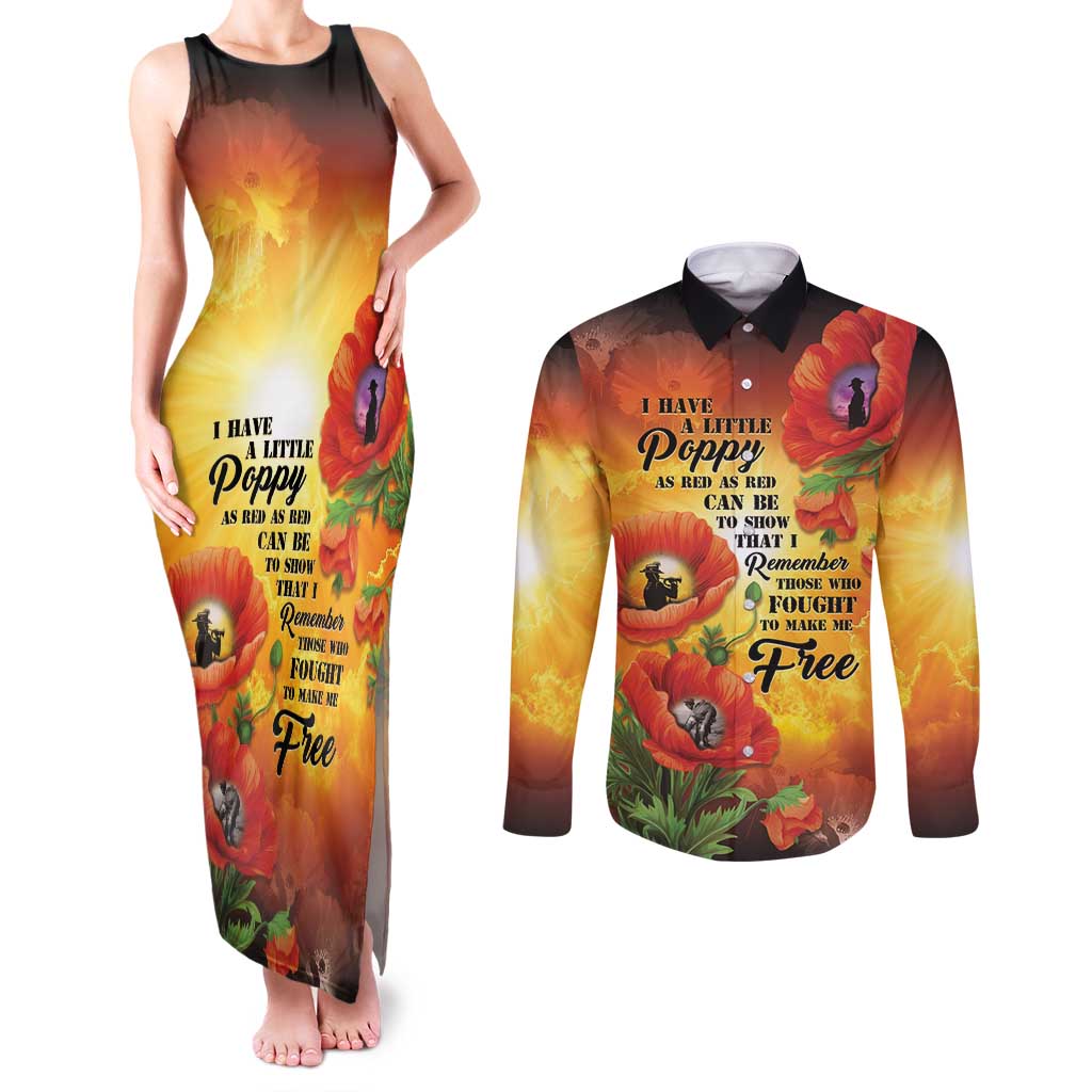 ANZAC Day Red Poppy Couples Matching Tank Maxi Dress and Long Sleeve Button Shirt Honoring The ANZAC Spirit