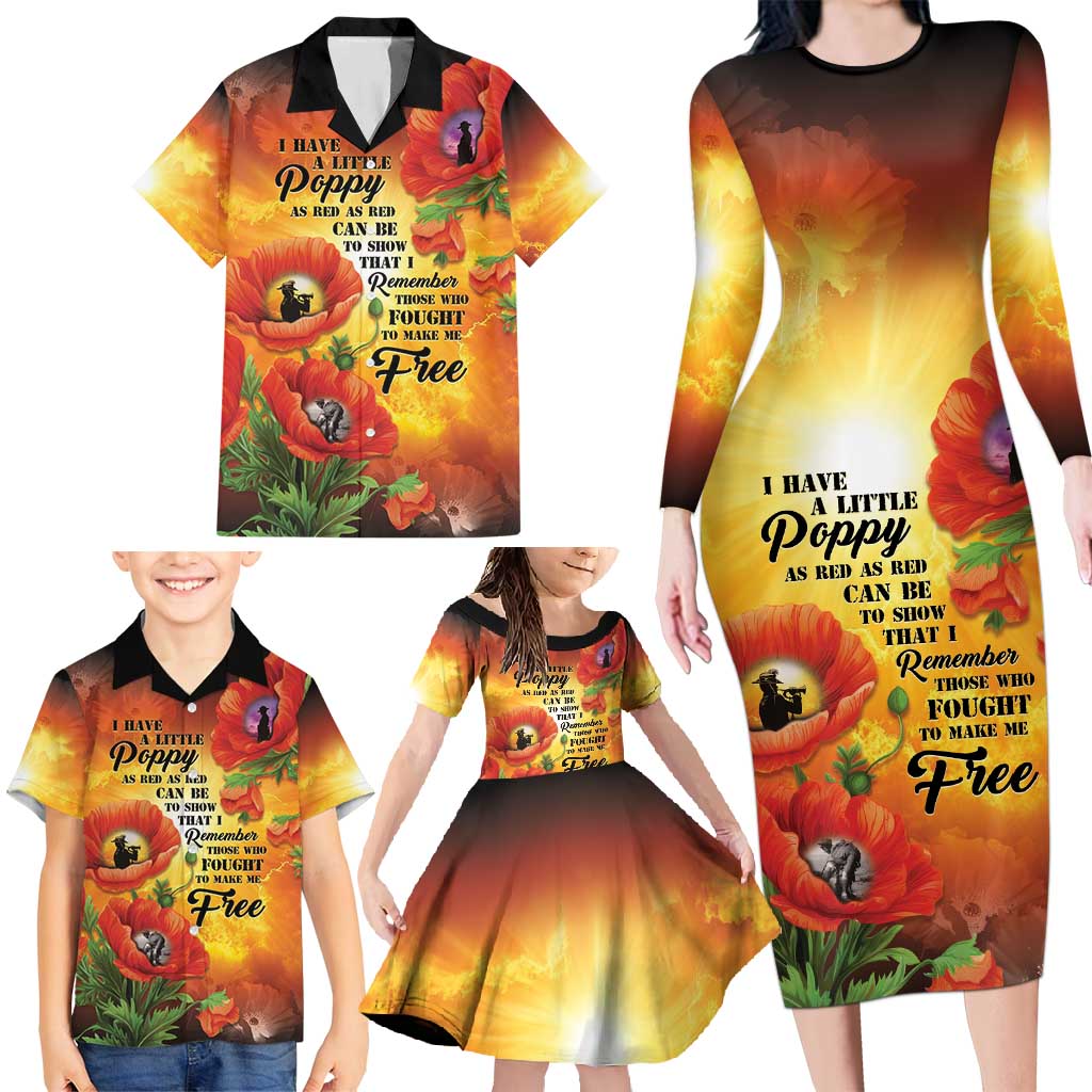 ANZAC Day Red Poppy Family Matching Long Sleeve Bodycon Dress and Hawaiian Shirt Honoring The ANZAC Spirit