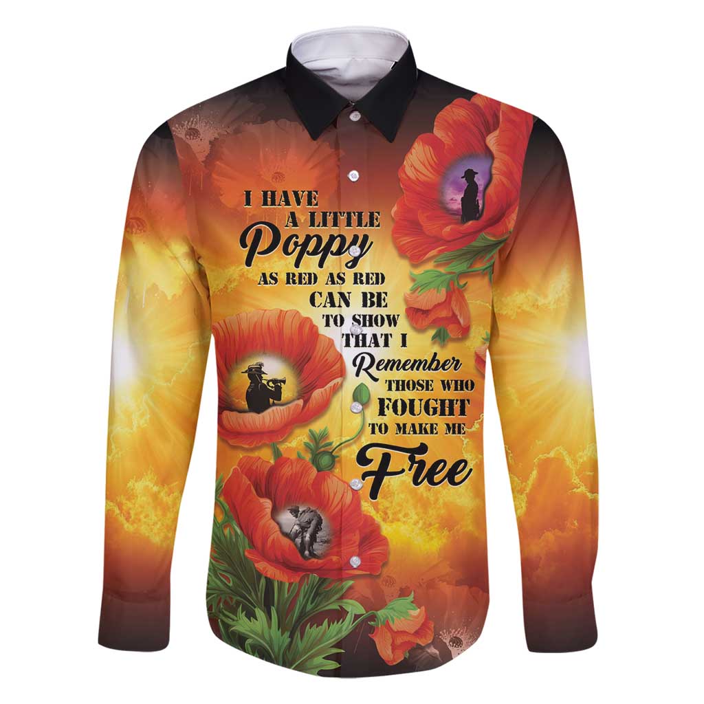 ANZAC Day Red Poppy Family Matching Long Sleeve Bodycon Dress and Hawaiian Shirt Honoring The ANZAC Spirit LT05 Dad's Shirt - Long Sleeve Orange - Polynesian Pride