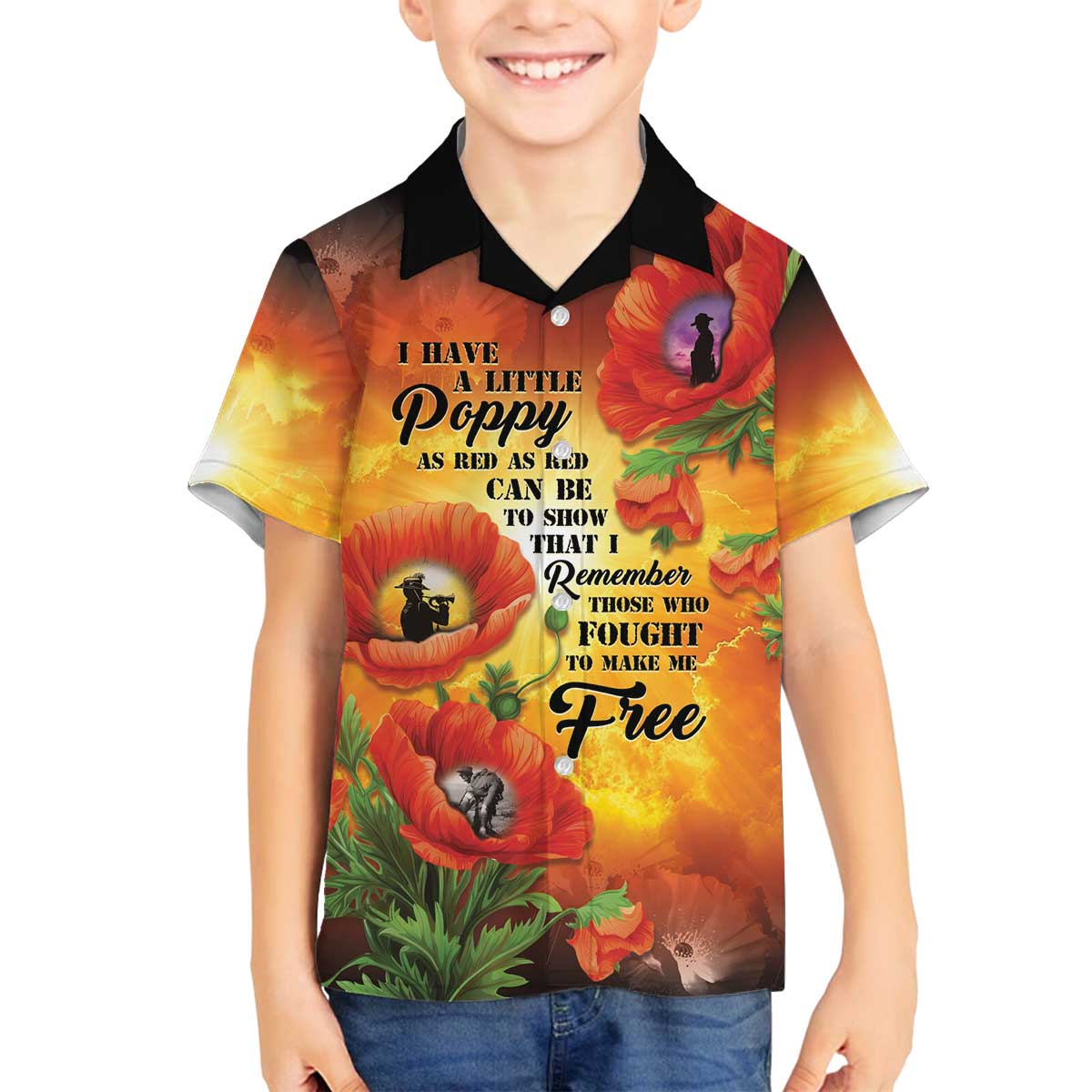 ANZAC Day Red Poppy Family Matching Off The Shoulder Long Sleeve Dress and Hawaiian Shirt Honoring The ANZAC Spirit LT05 Son's Shirt Orange - Polynesian Pride