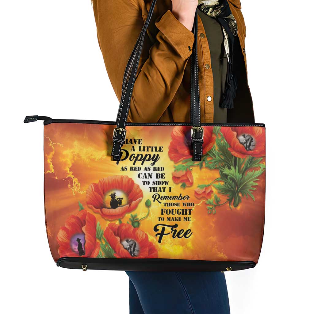 ANZAC Day Red Poppy Leather Tote Bag Honoring The ANZAC Spirit