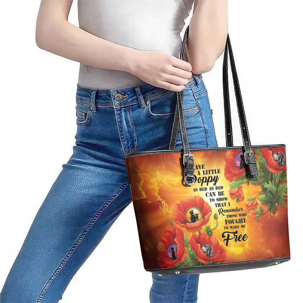 ANZAC Day Red Poppy Leather Tote Bag Honoring The ANZAC Spirit