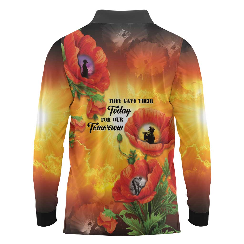 ANZAC Day Red Poppy Long Sleeve Polo Shirt Honoring The ANZAC Spirit