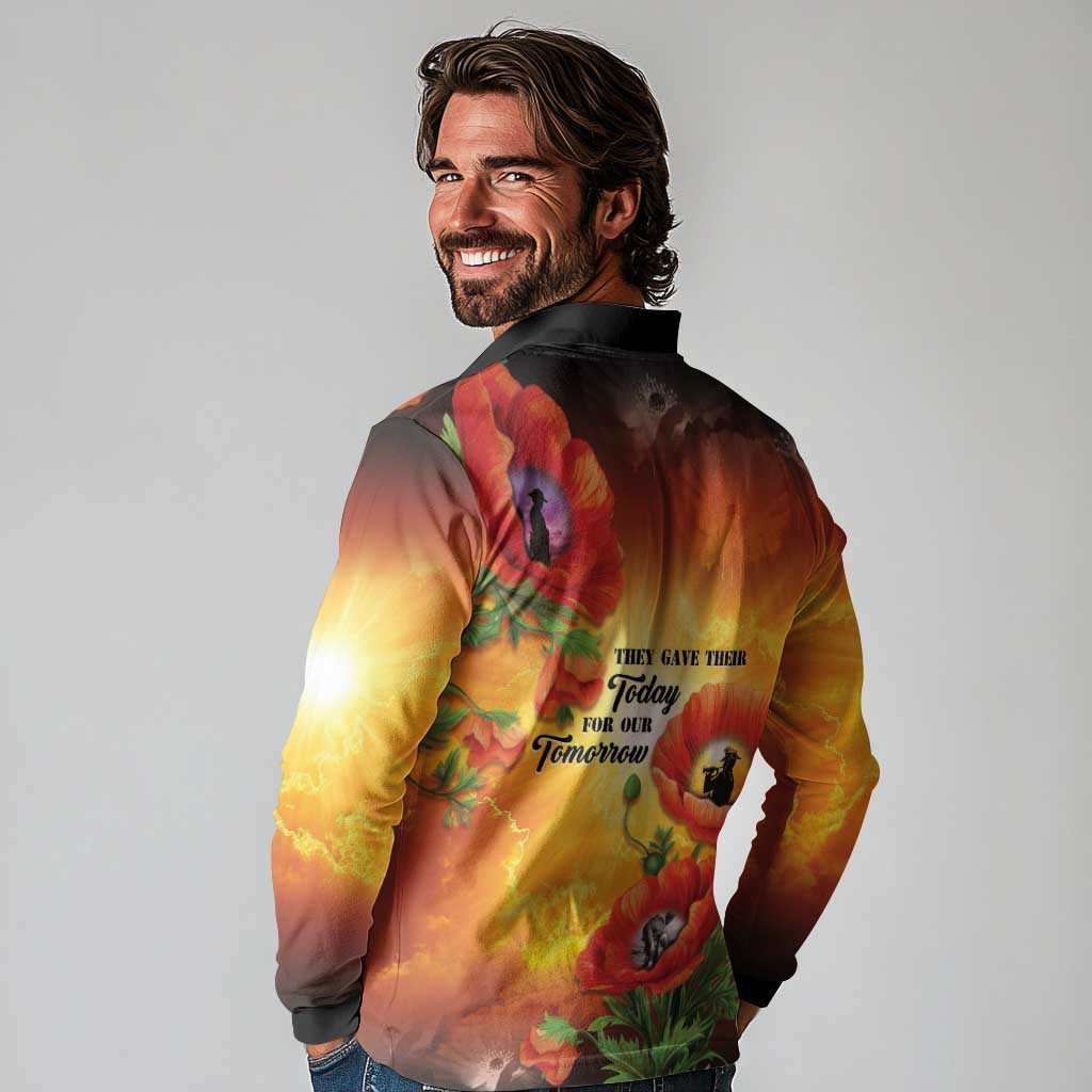 ANZAC Day Red Poppy Long Sleeve Polo Shirt Honoring The ANZAC Spirit